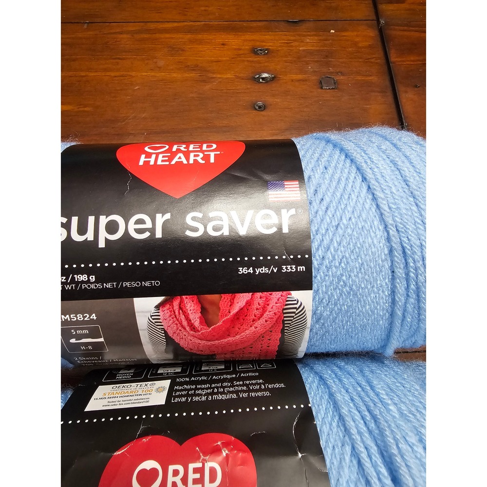 Red Heart Super Saver Light Blue Acrylic Yarn 2 Skeins M5824 H8 - Picture 2 of 6